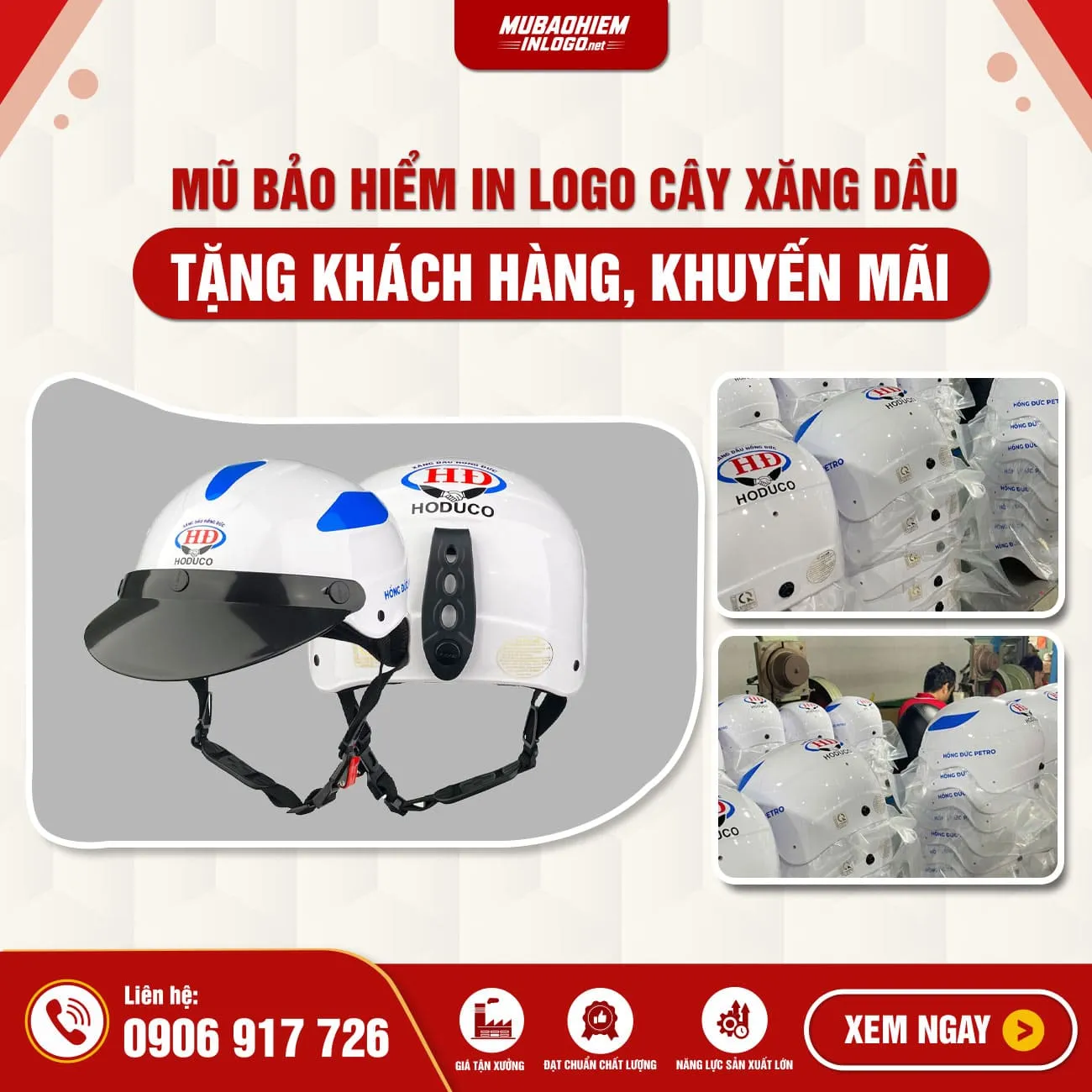 Mũ bảo hiểm in logo cây xăng dầu quà tặng khuyến mại giúp tăng nhận diện