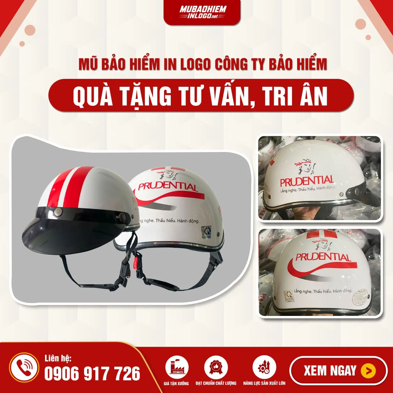 Mũ bảo hiểm in logo công ty bảo hiểm quà tặng khách hàng và đội tư vấn