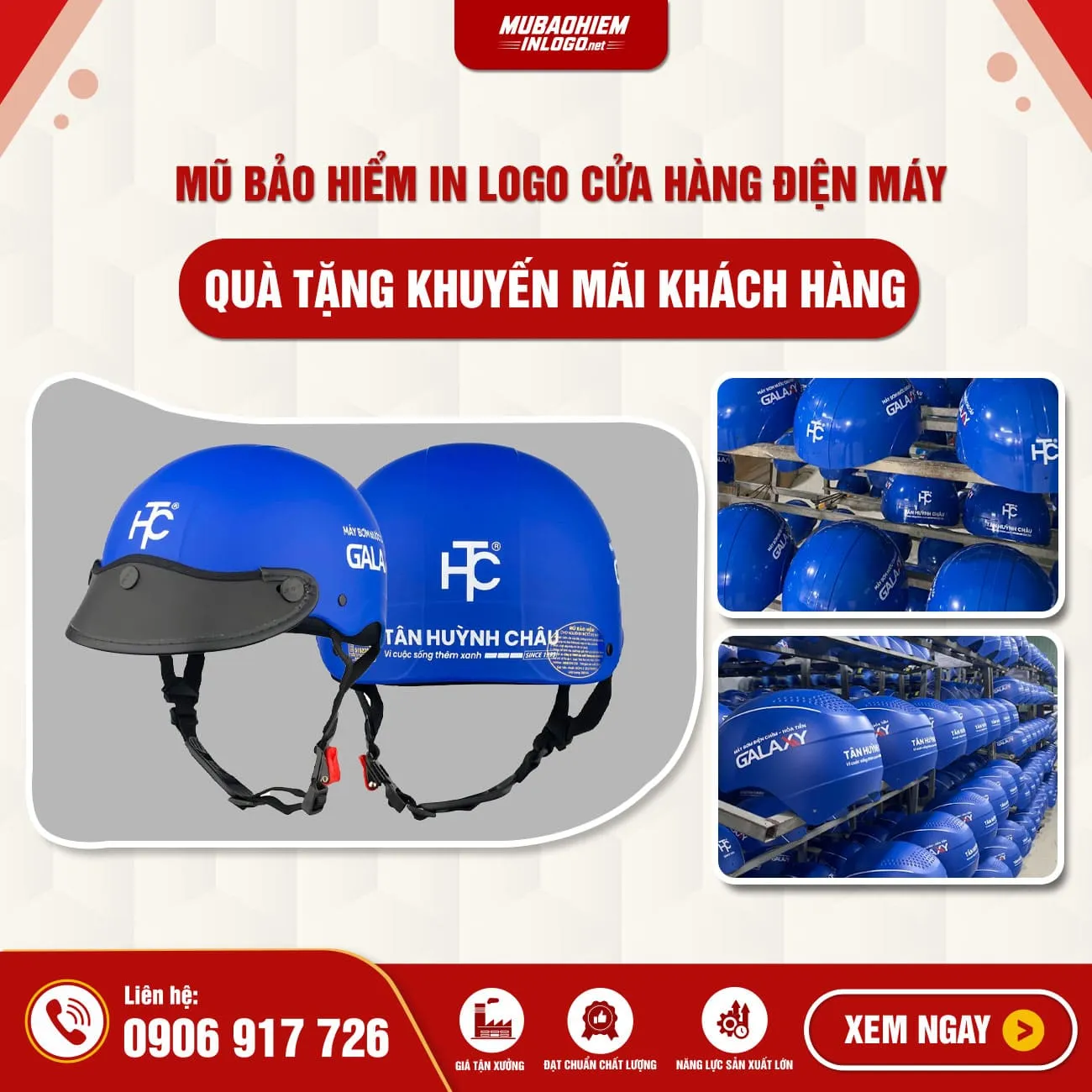Mũ bảo hiểm in logo cửa hàng điện máy quà tặng khuyến mãi cửa hàng, siêu thị