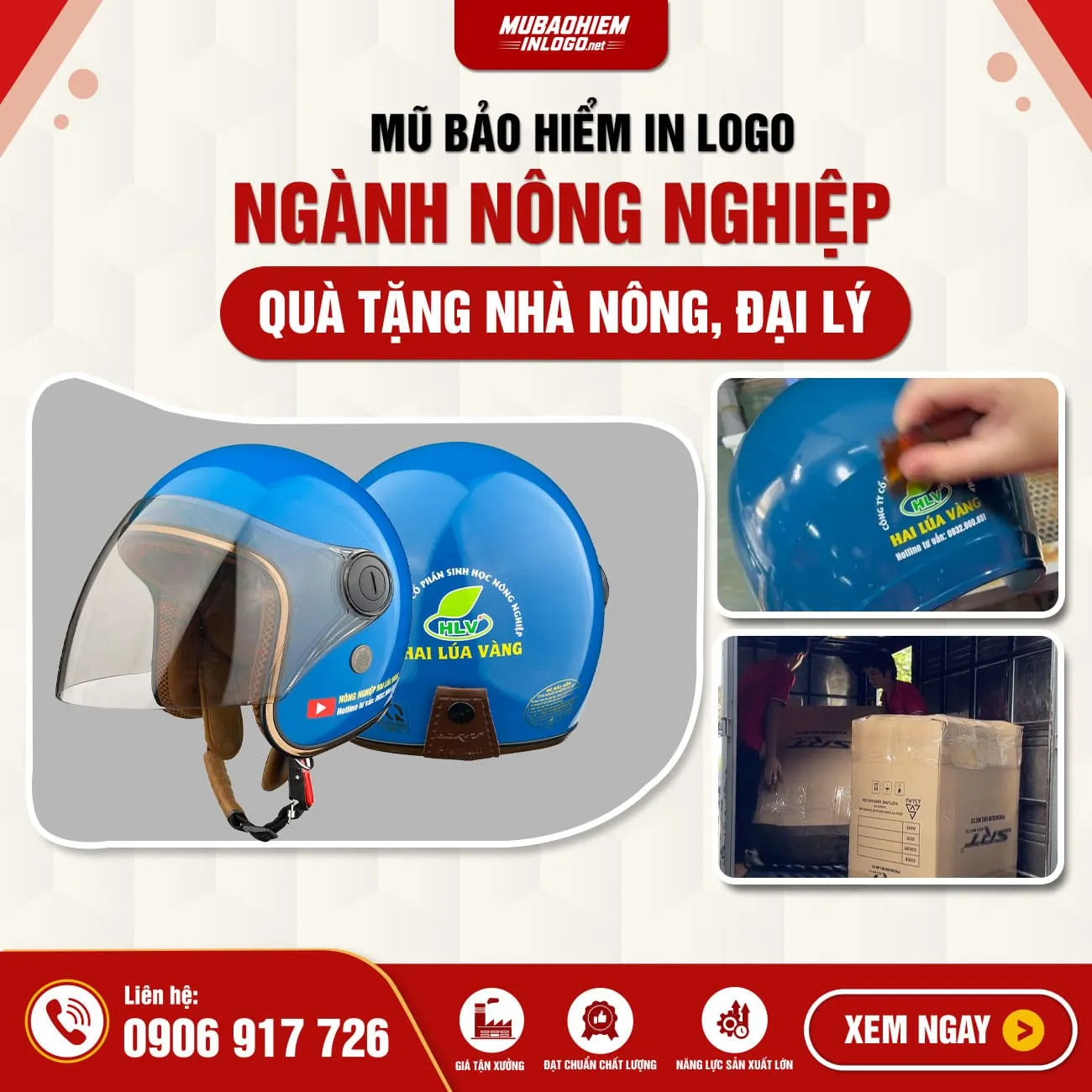 Mũ bảo hiểm in logo ngành nông nghiệp - quà tặng nhà nông, đại lý vật tư