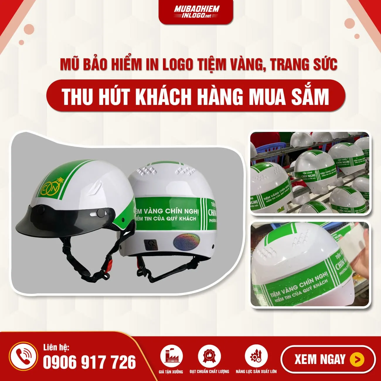Mũ bảo hiểm in logo ngành trang sức quà tặng tiệm vàng, hiệu nữ trang
