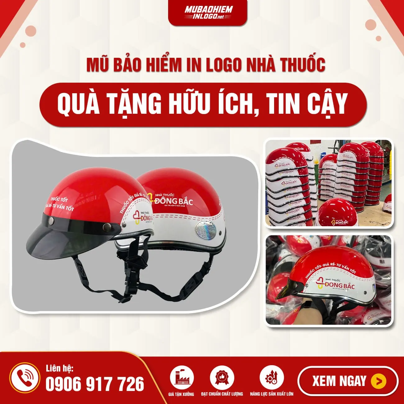 Mũ bảo hiểm in logo nhà thuốc - quà tặng hữu ích cho khách hàng ngành dược phẩm