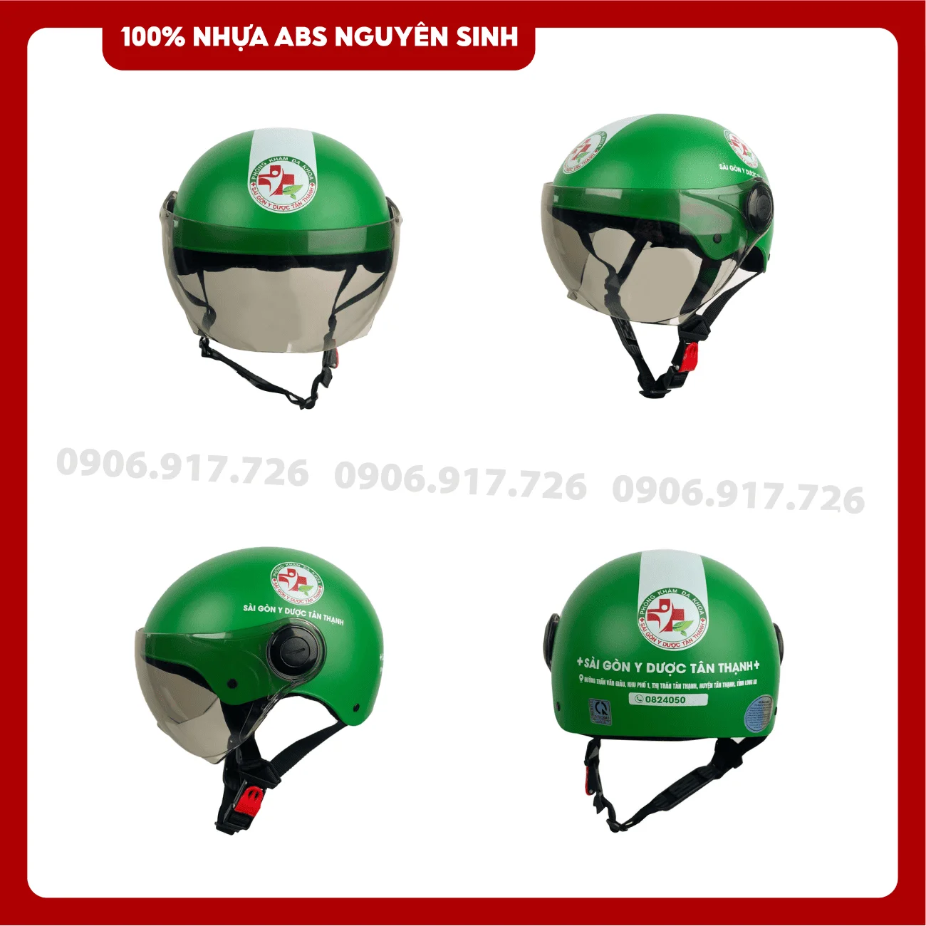 Mũ bảo hiểm in logo Phòng khám Sài Gòn Y dược Tân Thạnh