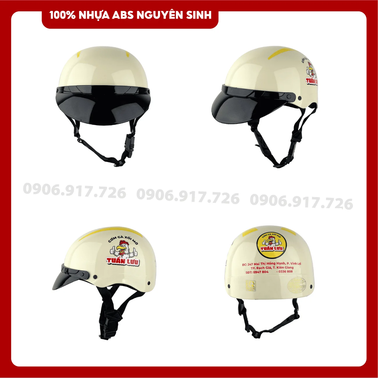 Mũ bảo hiểm in logo Quán ăn Cơm gà Tuấn Lưu