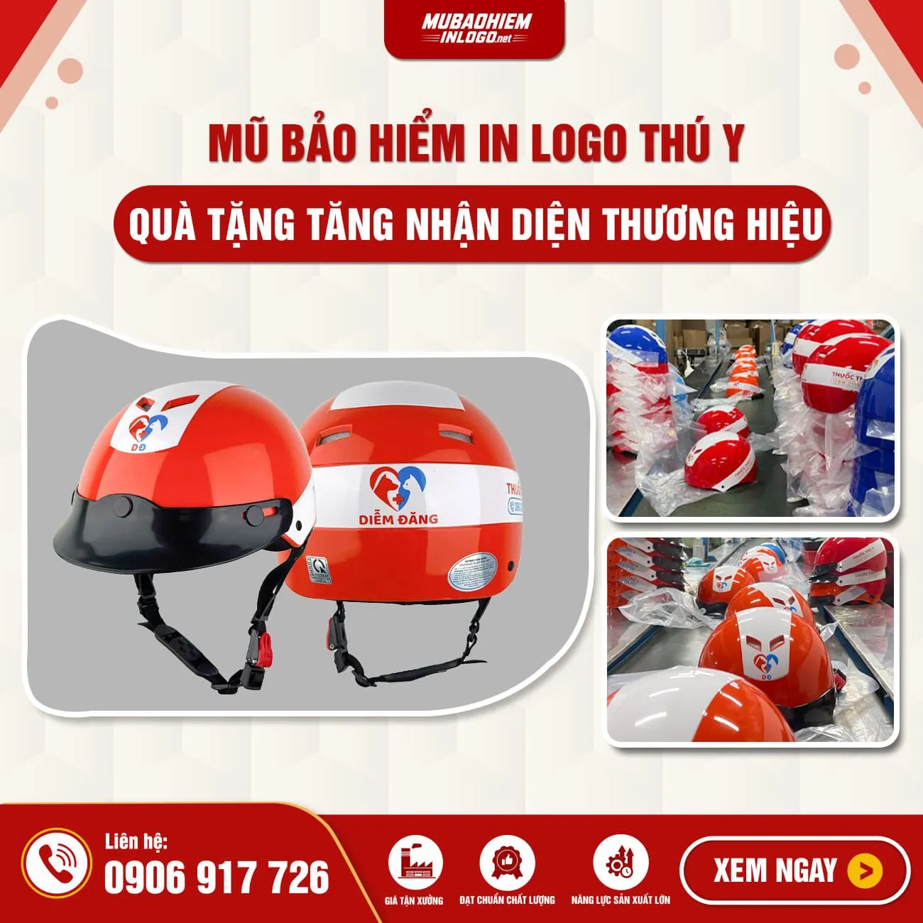 Mũ bảo hiểm in logo thú y - quà tặng thân thiện petshop và phòng khám thú cưng