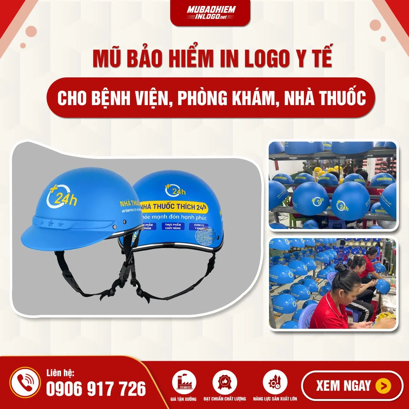 Mũ Bảo Hiểm In Logo Y Tế - Quà Tặng Bệnh Viện, Nhà Thuốc, Phòng Khám, Tiêm Chủng
