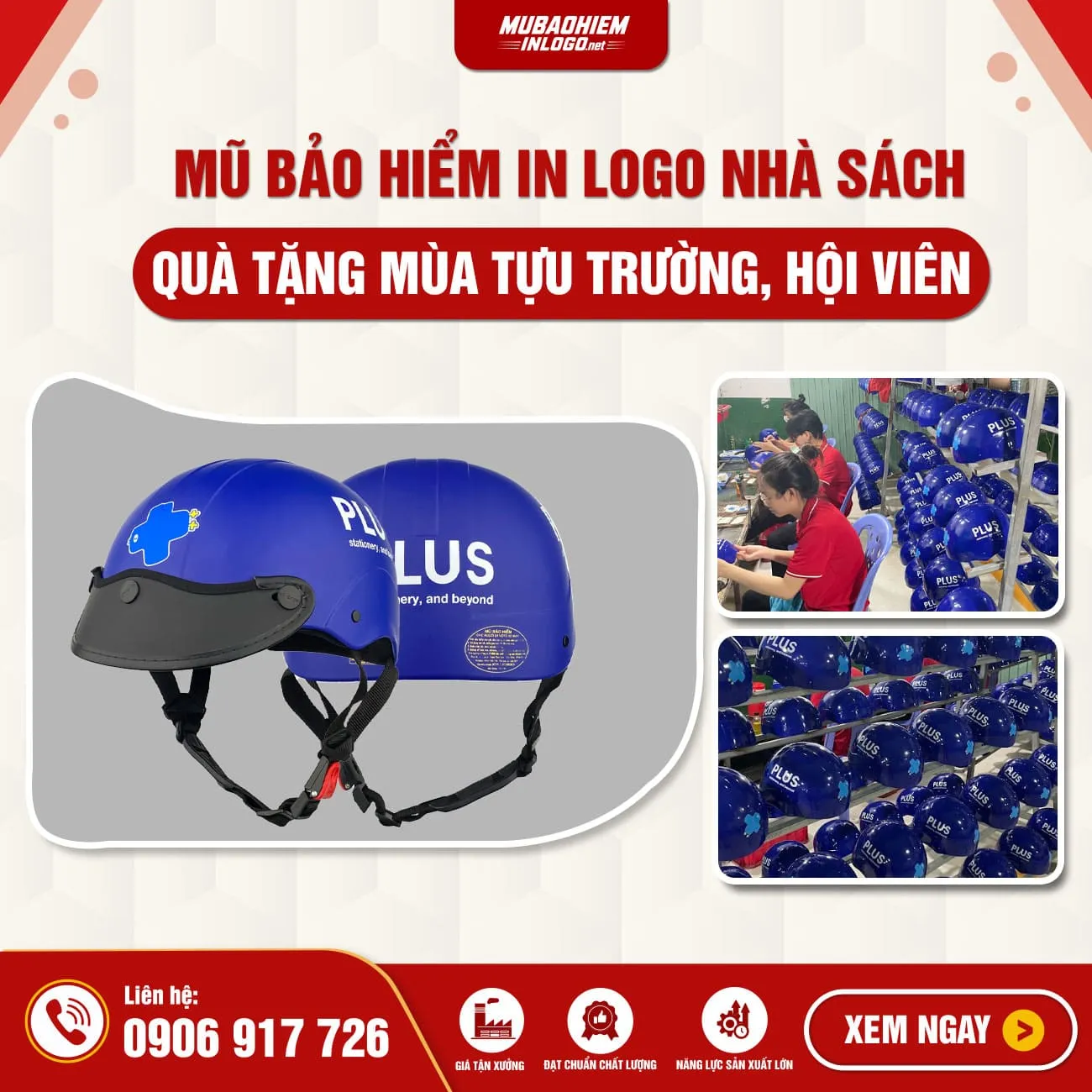 Mũ bảo hiểm in logo nhà sách quà tặng mùa tựu trường và hội viên