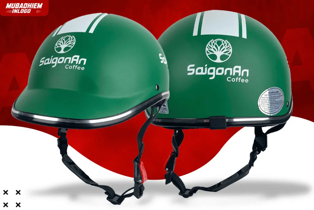 Mũ bảo hiểm in logo quán trà, cà phê